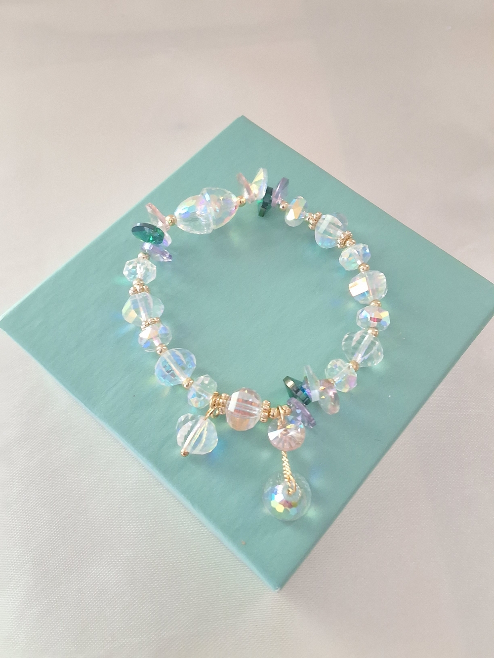 Aurora Crystal Bead Stretch Bracelet - Iridescent White